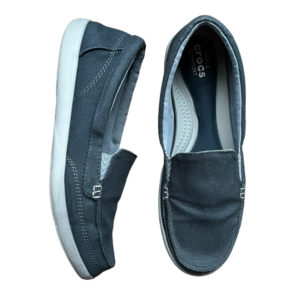 Crocs Walu Slip On Canvas Loafers Womens Sz 10 Blue Crocs Triple Comfort Foam